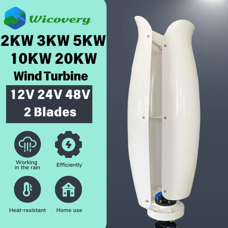 

Wind Turbine 5KW Generator Axis Windmill Energy Sources 12v 24v 48v 10kw 20kw 2 Blades Mppt Charge Controller Off Grid Inverter