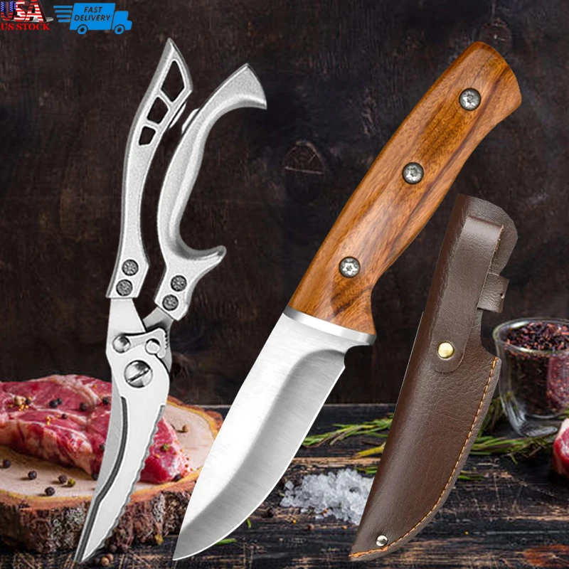 

Kitchen Sharp Hand Knife Meat Knife Fruit Knife Kitchen Special Chicken Bone Fish Bone Scissors Stainless Steel Two-piece Set