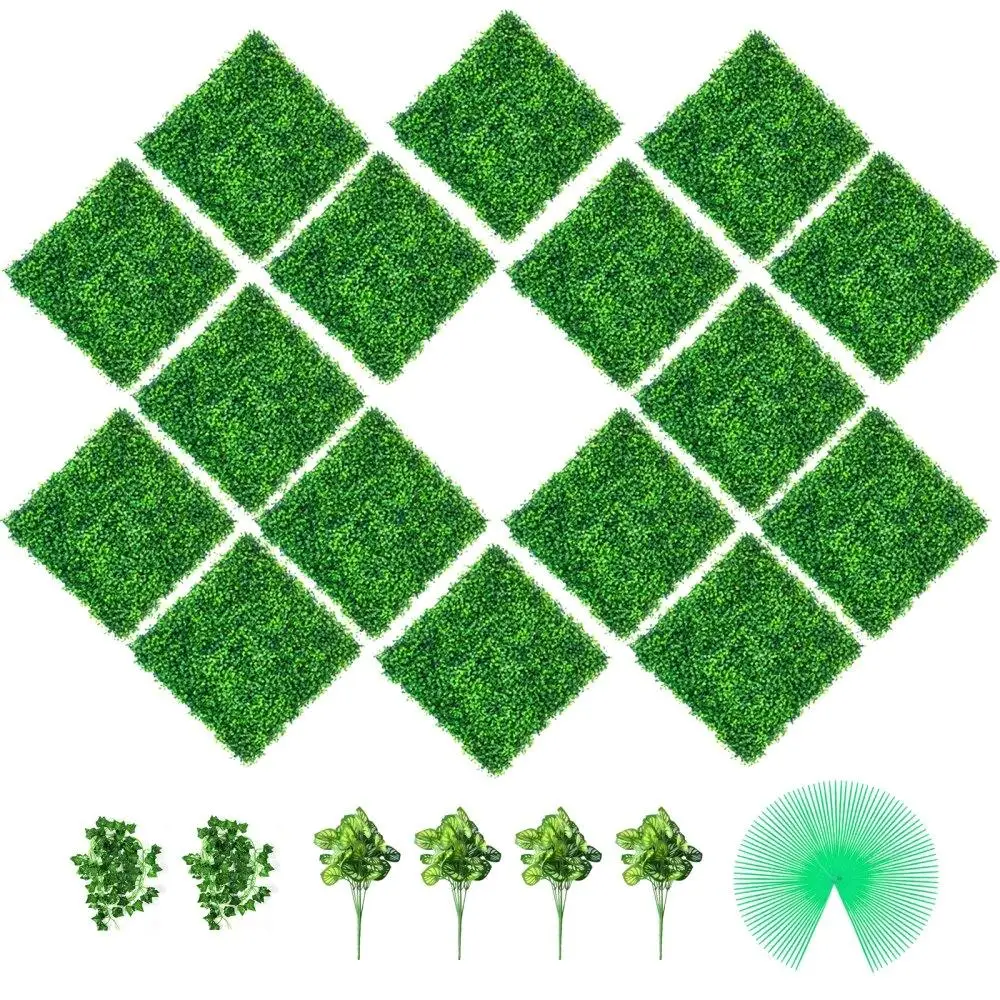 

Artificial Boxwood Panels, 16 PCS 20"x20" Boxwood Hedge Wall Panels, PE Artificial Grass Backdrop Wall 1.6", Privacy Hedge