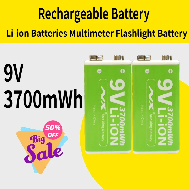 9V Rechargeable Battery 3700mWh Li-ion Batteries for Environmentally Friendly Cyclic Charging Multimeter Flashlight Battery