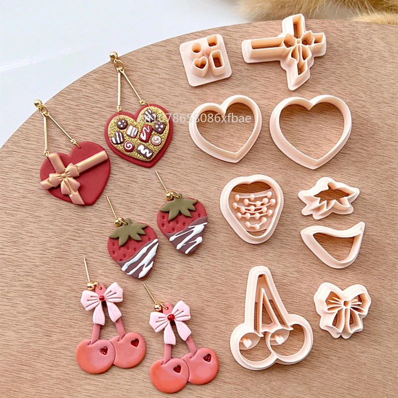 Valentine's Day Fruits Chocolate Heart Polymer Clay Cutters Cherry Strawberry Shaped Earrings Pottery Clay Jewelry Making Tools