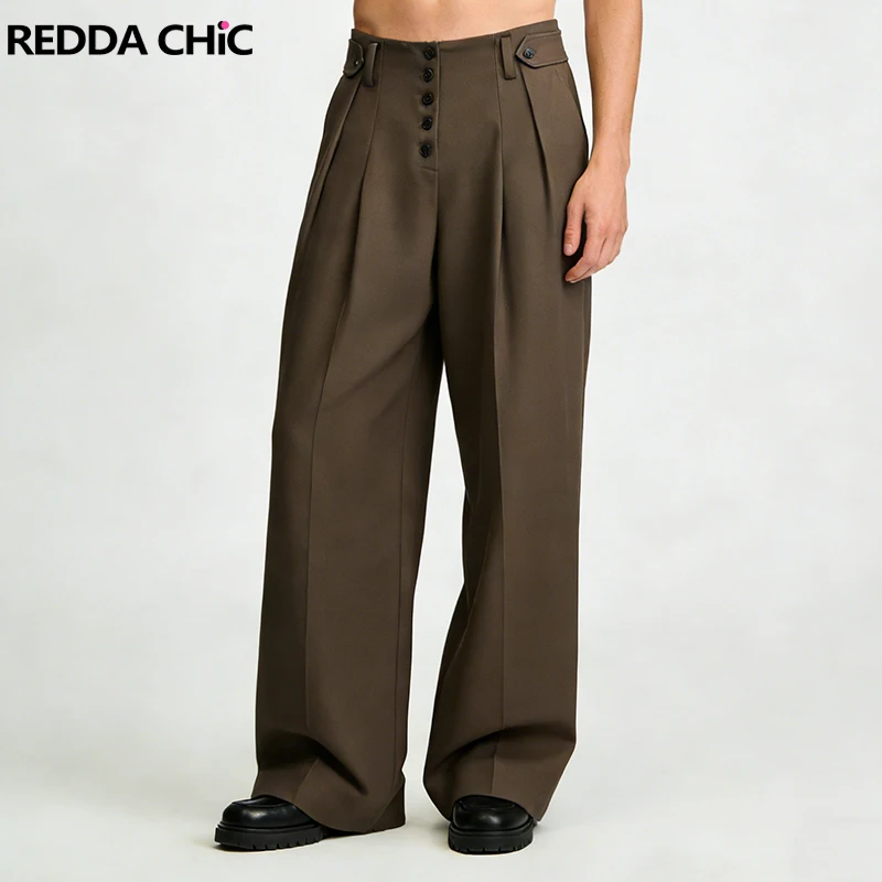 

Мужские брюки REDDACHIC: модные плиссированные брюки-костюм с пуговицами, регулируемой талией и широкими штанинами, для работы и официальных мероприятий