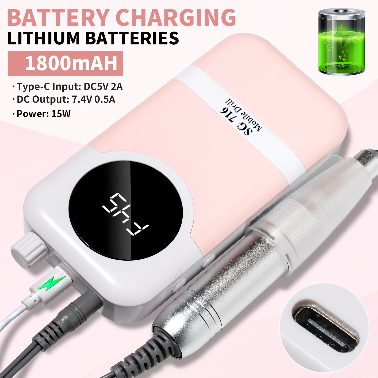 المهنية 45000 دورة في الدقيقة الكهربائية مسمار الحفر قابلة للشحن ملف الأظافر منخفضة الضوضاء مسمار ساندر ملف لأداة صالون تلميع الأظافر #6