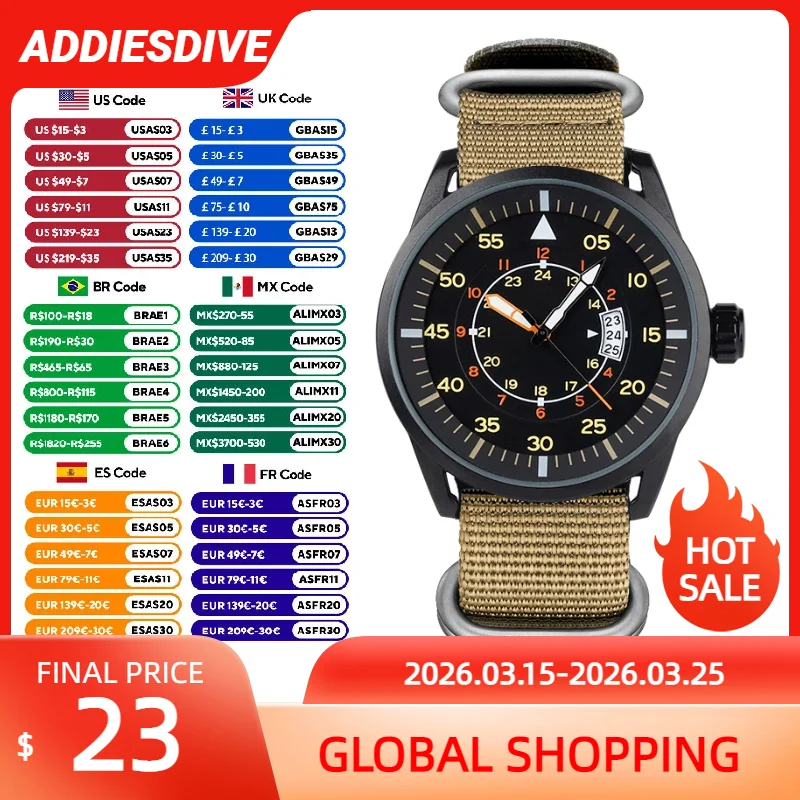 

ADDIESDIVE Luxury Men's Diver Quartz Watch JD1508 Fashion Casual WristWatches Mens Military 50M Waterproof Watches reloj hombre