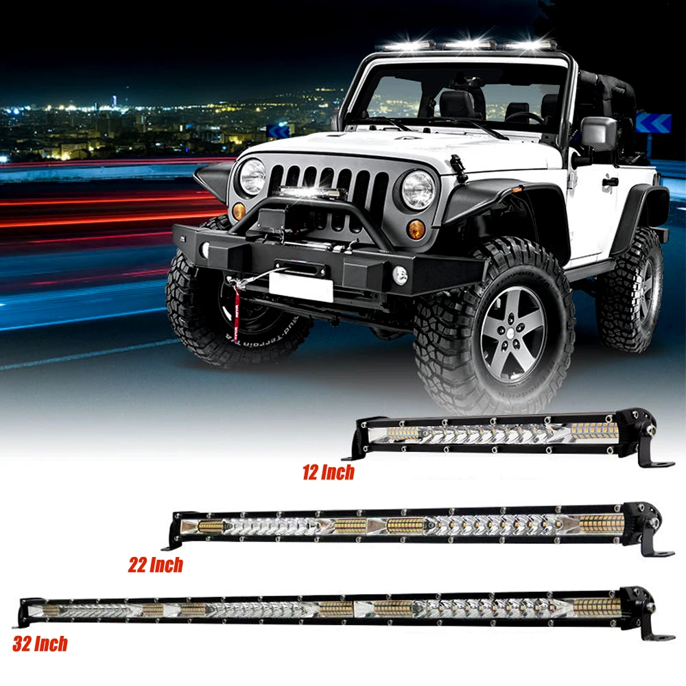 12/20/32 inch LED Light Bar Ultra-Thin Single Row LED Work Light, Suitable for Trucks, Tractors, Off-Road, Boats, Off-Road Trucks, SUV ATV UTV