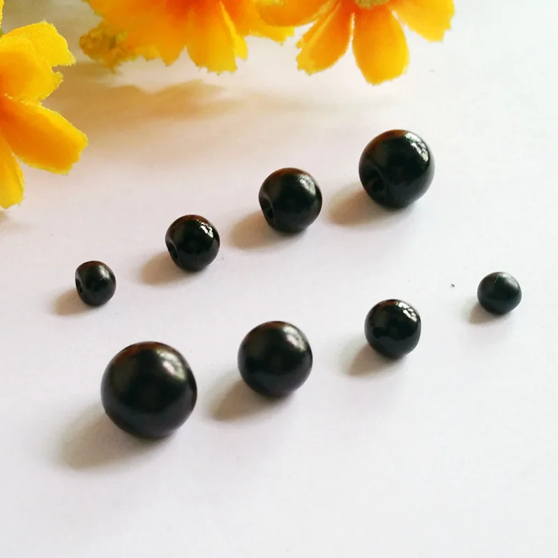 50pcs/lot 8mm 10mm 12mm pearl buttons for craft Black round bead pearl buttons Scrapbooking Supplies button