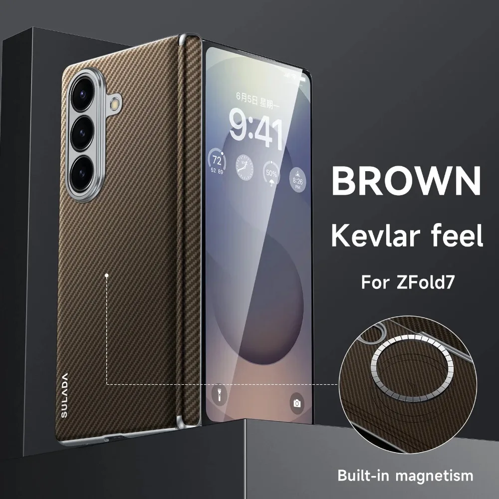 

Узор из углеродного волокна, невидимый магнитный жесткий чехол для телефона с беспроводной зарядкой для Samsung Galaxy Z Fold 7, 6, защитный чехол на петлях для ПК