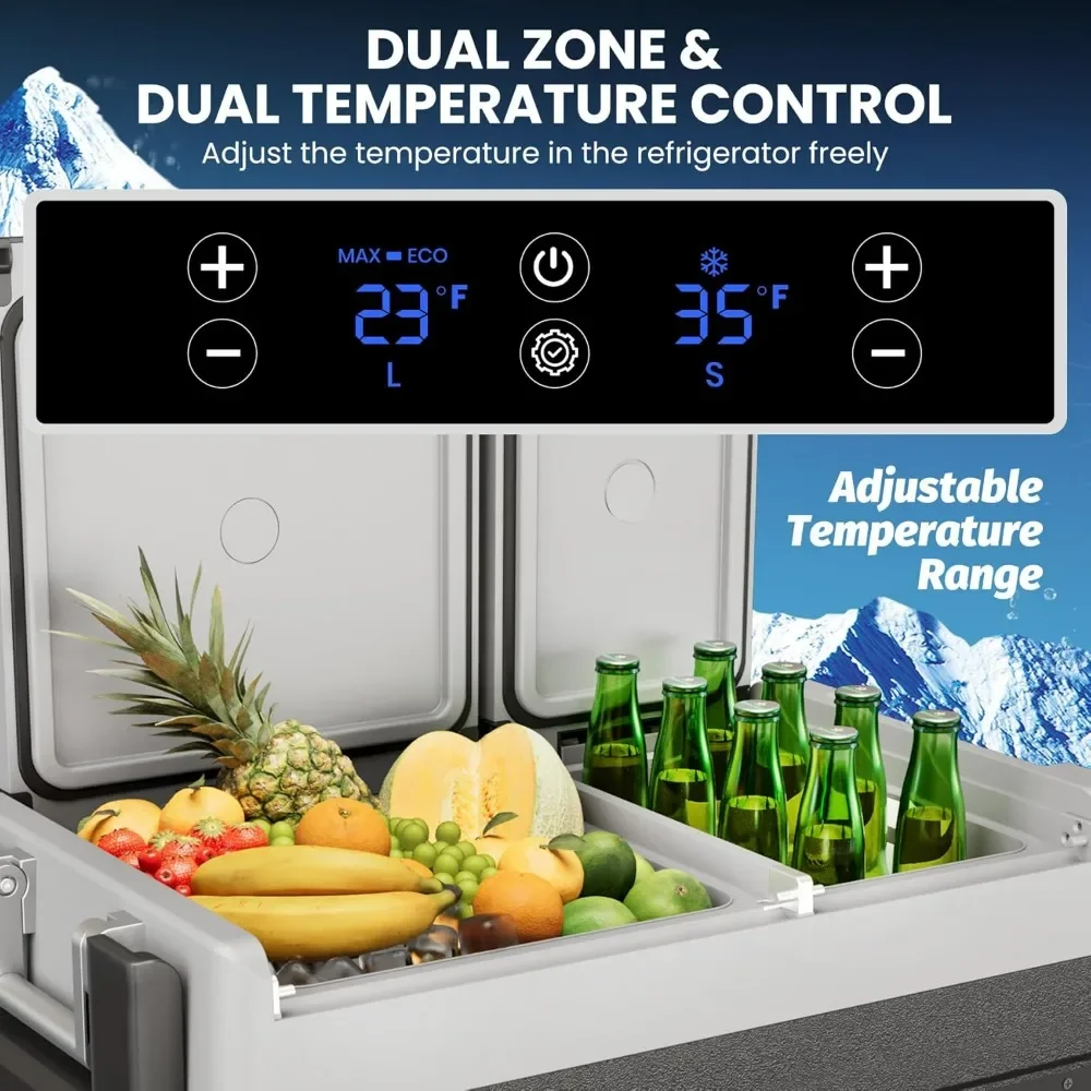 12 Volt Portable Refrigerator for Car 51 QT Portable Electric Dual Zone Freezer with App Control and Wheels Car Fridge