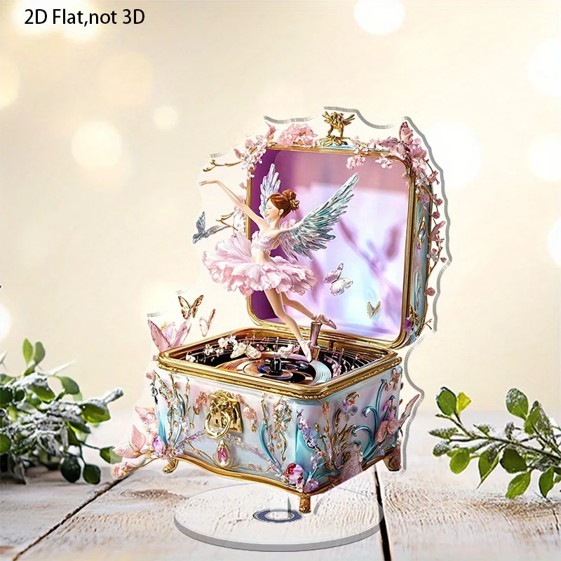 

2D flat rotating acrylic music box with colorful table decoration for dancing angels or ballerinas