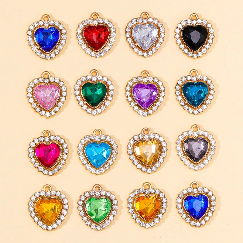 20pcs Exquisite Multicolor Heart Crystal Rhinestone Love Pendants Decoration Crafts DIY For Making Earrings Necklacest Jewelry