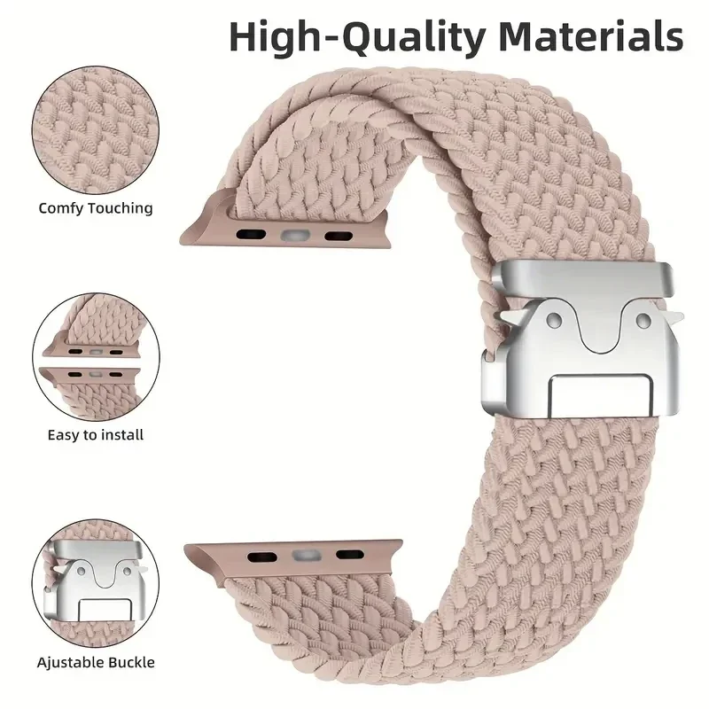 Braided Band Solo LoopสําหรับApple Watch Ultra2 49 มม.46 มม.44 มม.45 มม.42 มม.40mm41mmร่มชูชีพปุ่มSeries 10 9 8 7 6 5 4