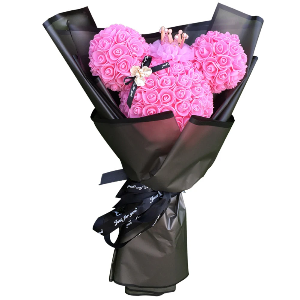 Artificial Flower Bouquet Rose Bubble Eternal Flower Bear for Valentine's Day Mother Day Gift