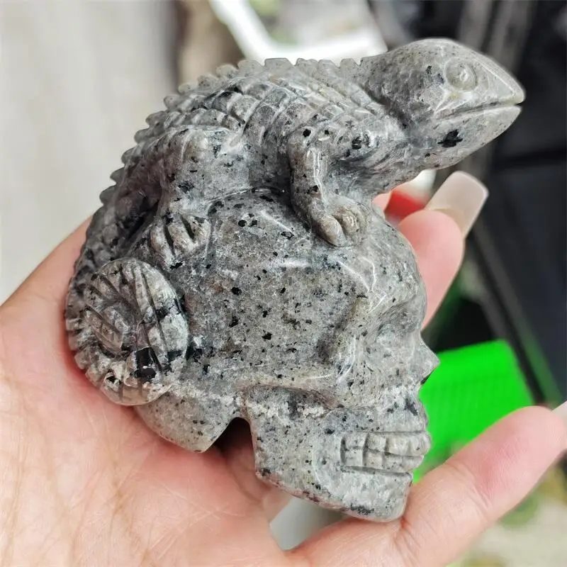 

Натуральная резьба в виде ящерицы и черепа, энергетический драгоценный камень, Рейки, исцеление, украшение для дома, праздничный подарок, коллекция, 1 шт.