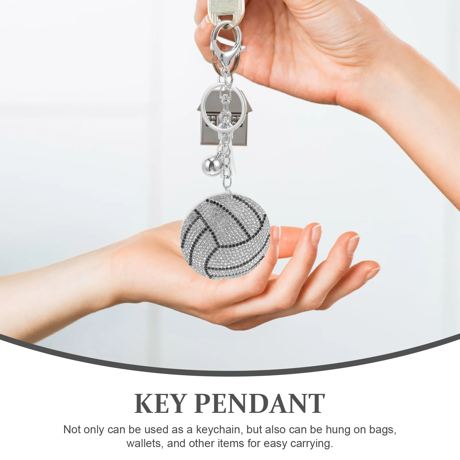 

Rhinestone Volleyball Keychain Party Favor Bag Hanging Pendant Decorative Key Ring Sports Theme Keychain Portable Compact Bag