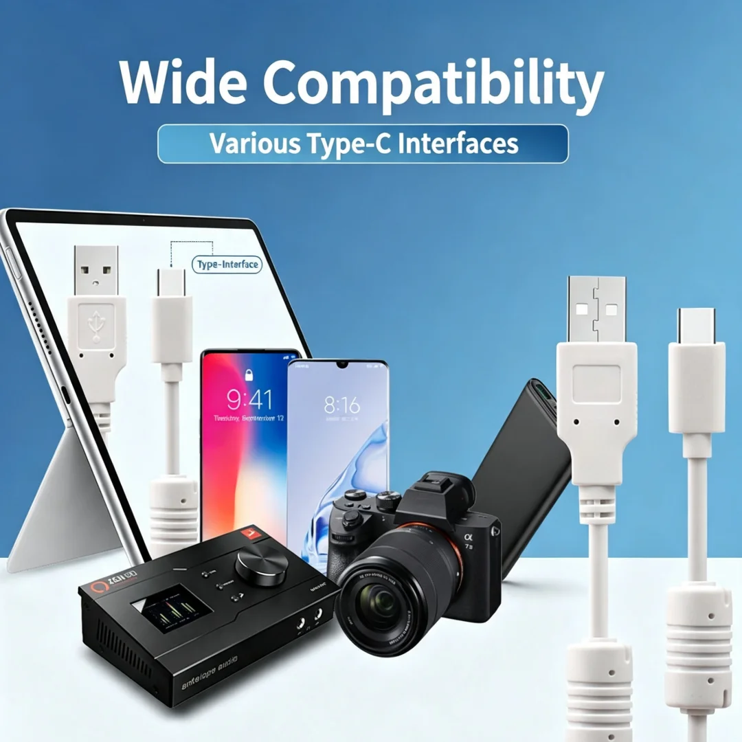 Dual Ferrite Core USB A to USB‑C Cable Anti‑Interference Shielded Data Transfer Wire Stable Power Supply 1/1.5/2 Meters