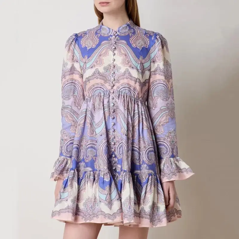 

Women's Dress Floral Linen Elegant Short Dresses Casual Vacation Beach Party Dresses Woman Clothing Fashion Summer Dresses 2025