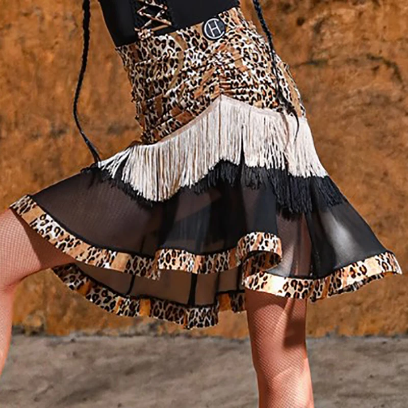 

Leopard Print Fishbone Skirt Women Latin Dance Skirt Ballroom Rumba Samba Dancewear Female Training Chacha Performance Costume