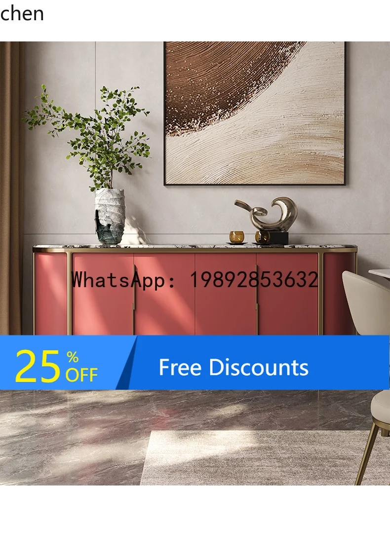 

light luxury natural marble dining side cabinet high-end modern wall solid wood decorative cabinet