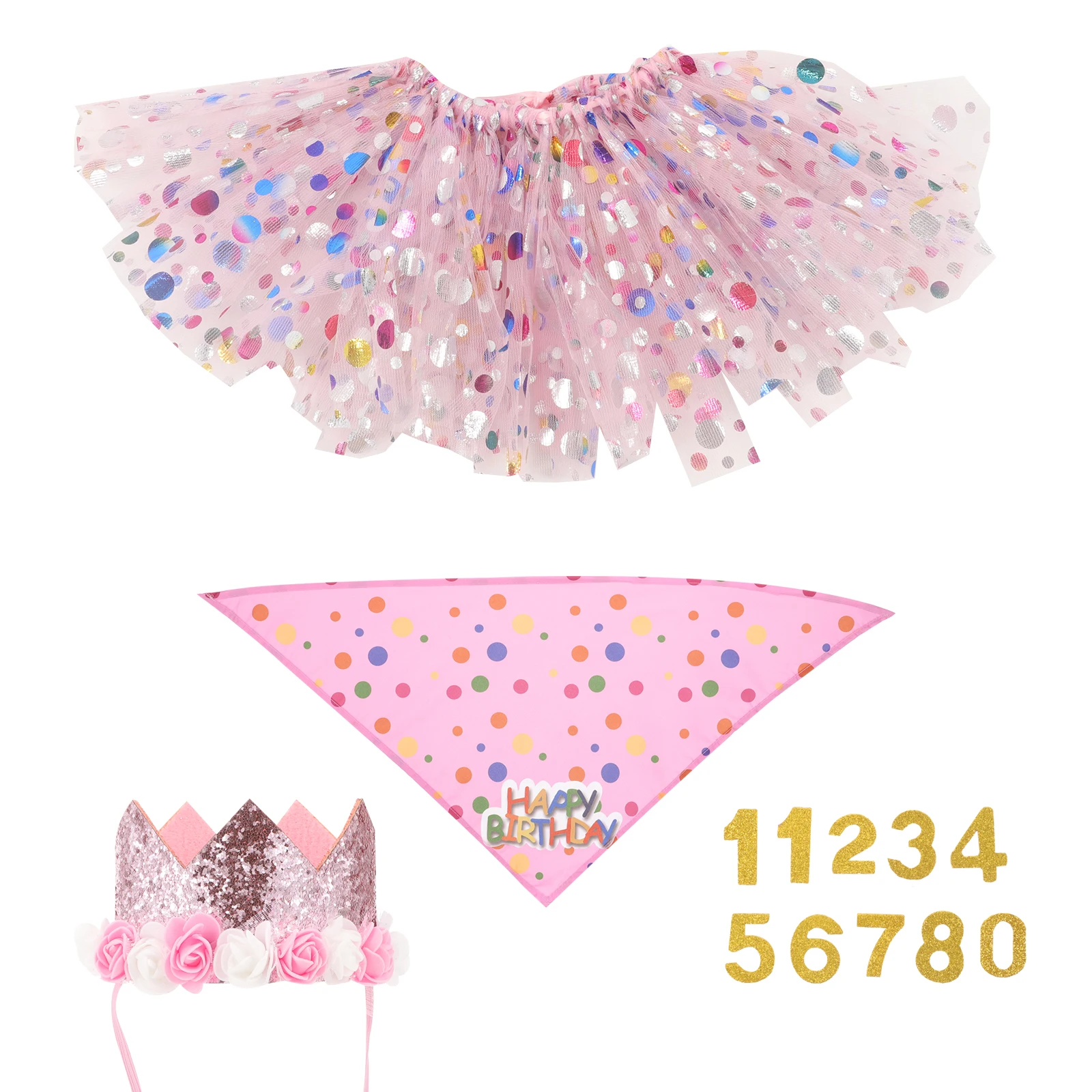 

1Set Pink Dog Birthday Bandana Hat Dress Adjustable Easy Clean Store Puppy Party Supplies