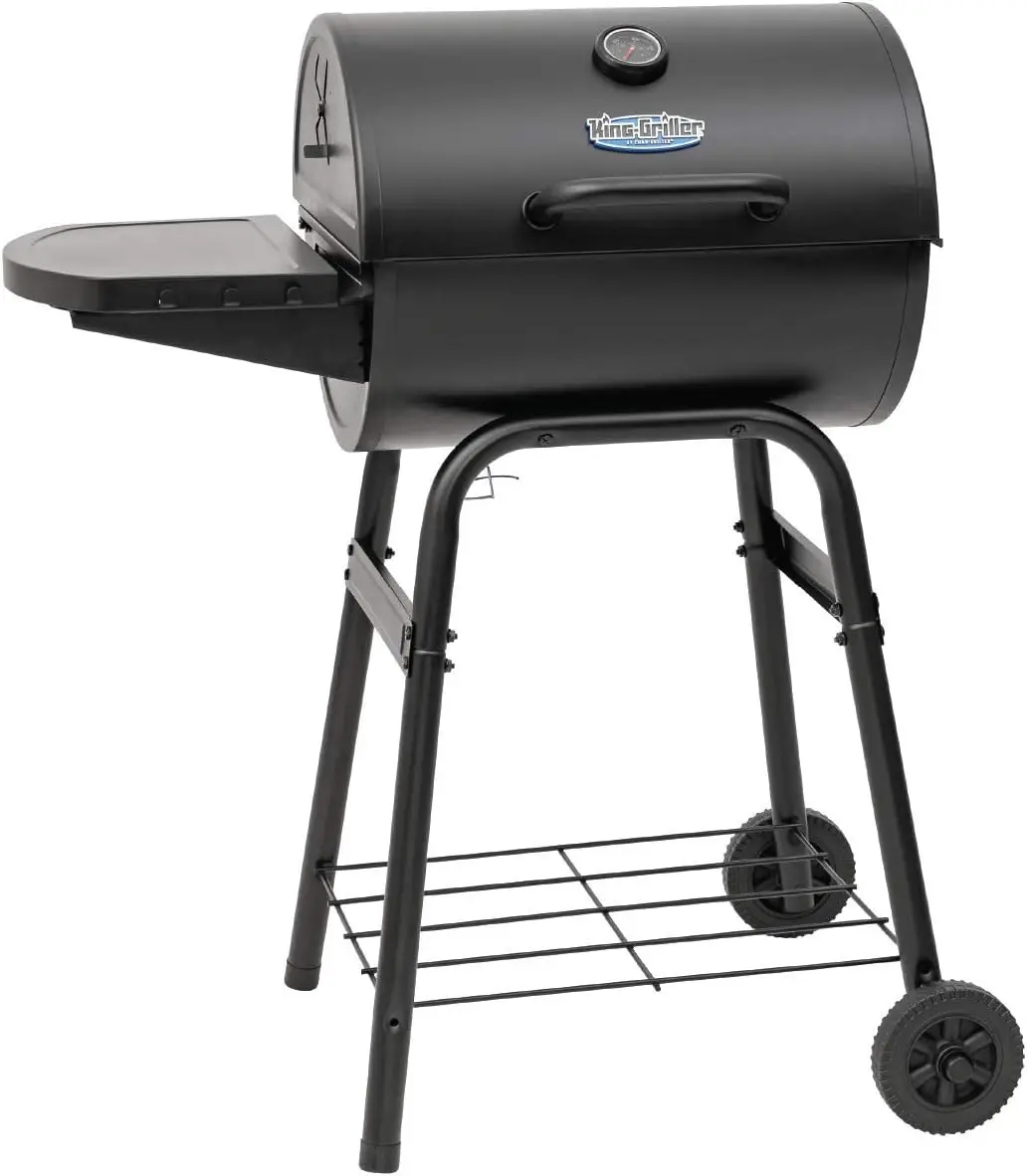 

Charcoal Grill and Smoker with Damper Smoke Control, Cast Iron Grates, and Side Shelf, 315 Cooking Square Inches in Black