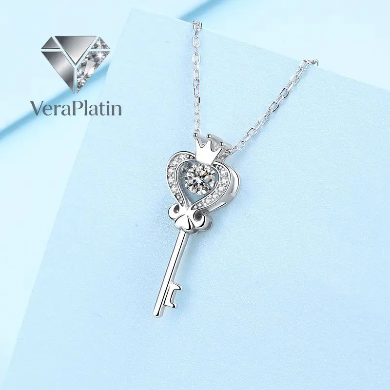 

VeraPlatin Daughter Birthday Gift 18K White Gold Women Wedding Pendant 0.3CT Moissanite Diamond PT950 Girl Friend Valentine's Da