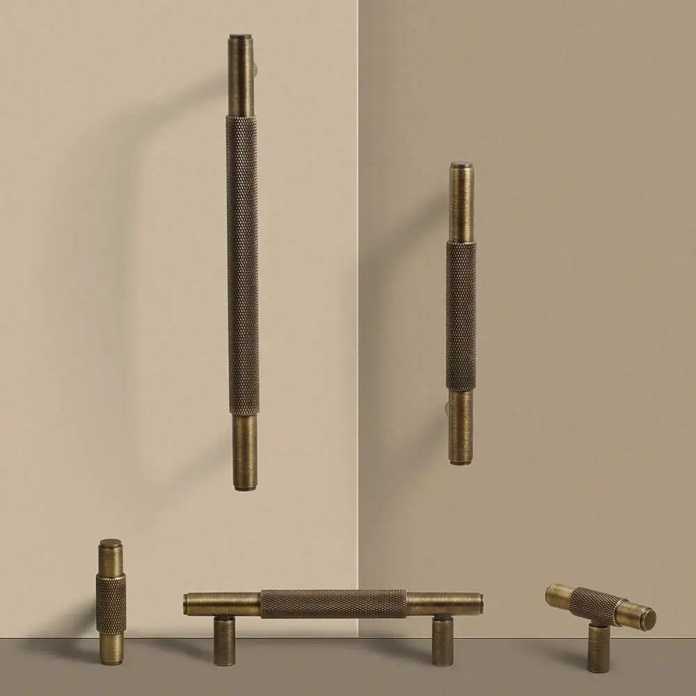 

Dooroom Solid Brass Furniture Handles Cross Knurling Cupboard Wardrobe Dresser Shoe Drawer Cabinet Knobs T-Bar Hardware Handle