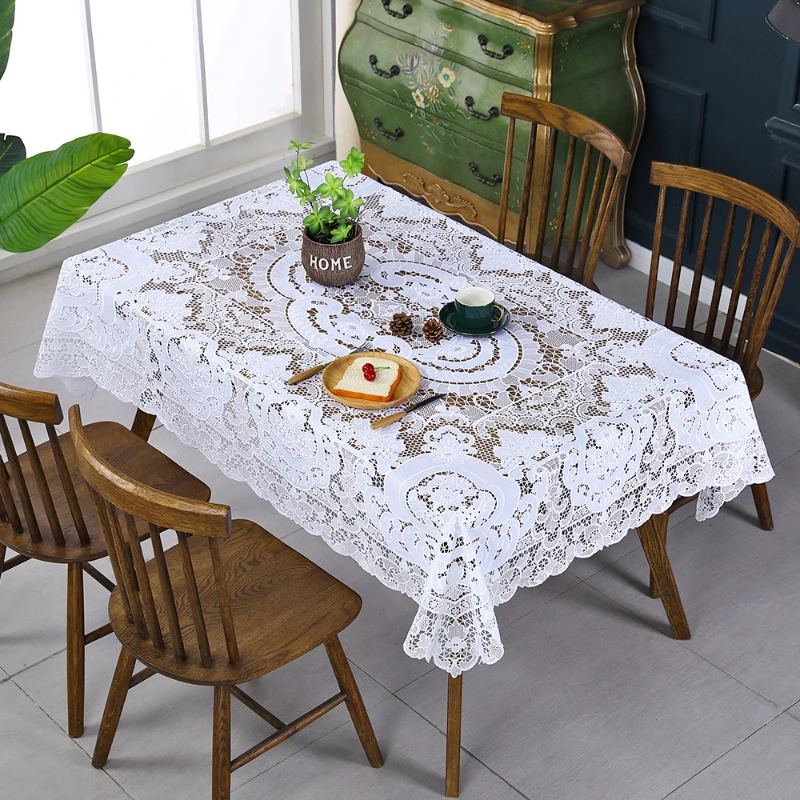 European Style Tablecloth Wedding Rectangular Tablecloth for Dining Table Home Decoration White Lace Tea Table Cover Tablecloths