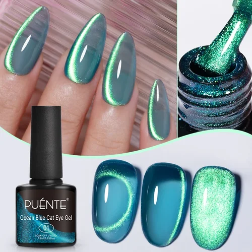 Imagen 1 del producto Esmalte de uñas de Gel magnético de gato de cristal verde de 7,5 ML, Gel de ojo de gato con brillo verde brillante para manicura, barniz artístico de uñas UV