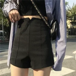 White Black Pink High Waist Suit Shorts For Women Slim Mini Short Femme Summer Shorts Women Casual Wide Leg Office Shorts C6287