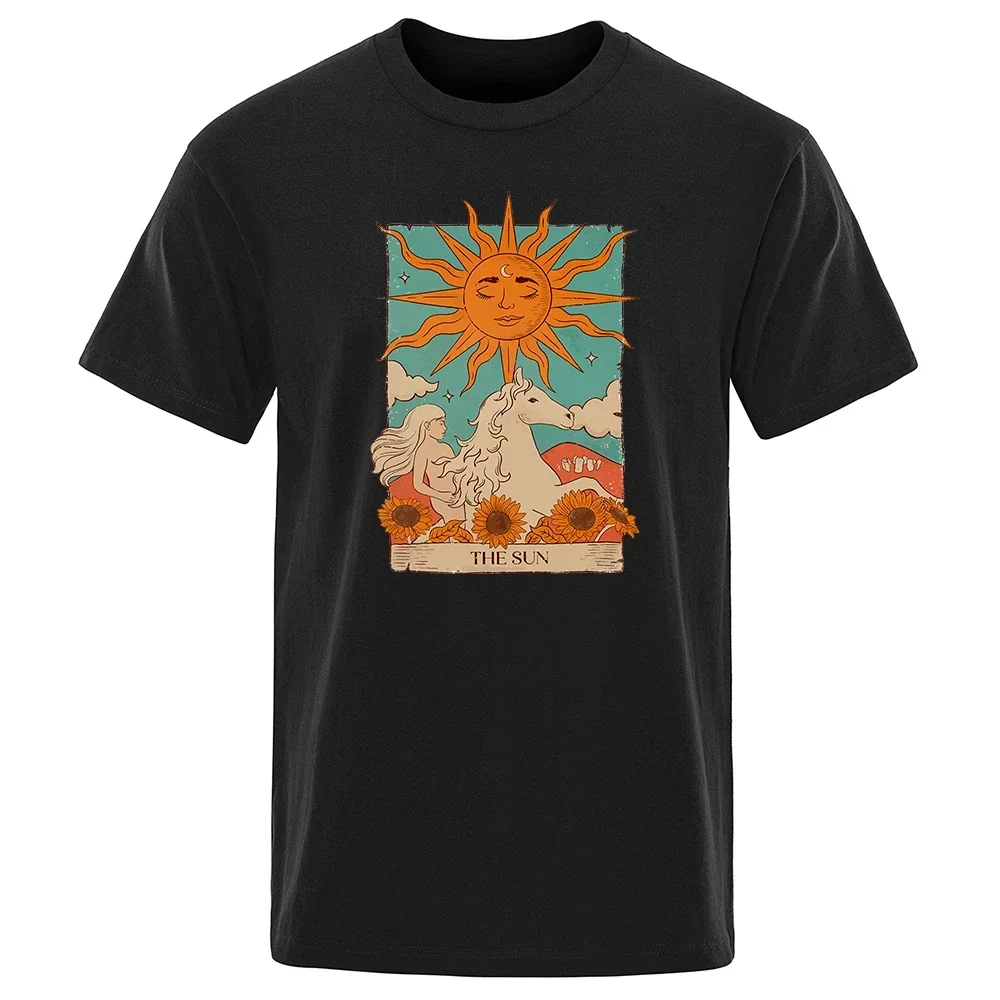 The Sun Creativity Print T-Shirt Man Loose  Summer Casual Tops Fashion  Tee Clothes Tarot Card Art