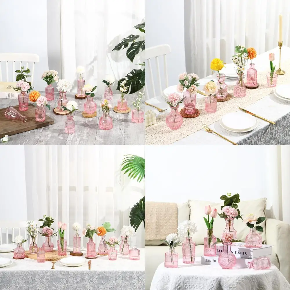

Wholesale 50-Piece Glass Bud Vases for Centerpieces, Small Flower Vases, Mini Vintage Pink Table Decor for Weddings