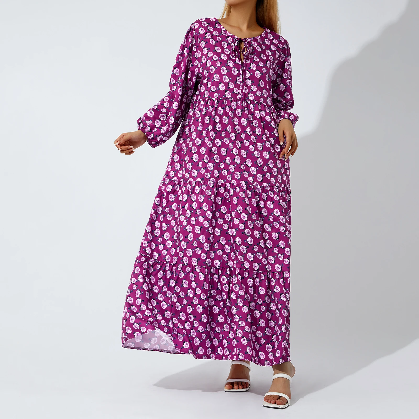 Robe Maxi Boho à Manches Bouffantes pour Femme, Élégante, Décontractée, Florale, Proximité, Wstring, Col en V, Robes de Plage de Vacances, Robe de Soirée, Éducatif, Été, 2024