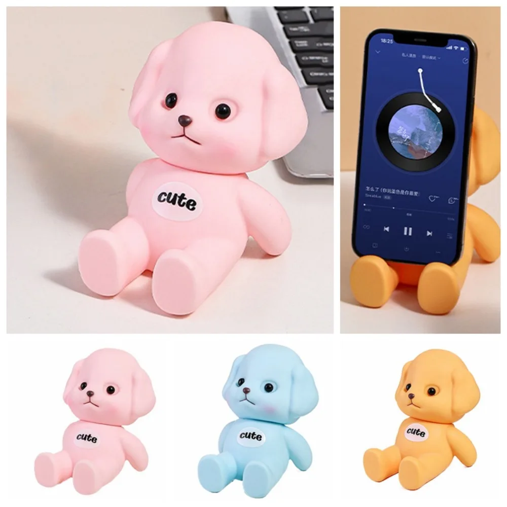 Cartoon Dog Creative Phone Holder Figure Model Poodle Mobile Phone Stand Figurine Vinyl Cell Phone Bracket Home Ornaments