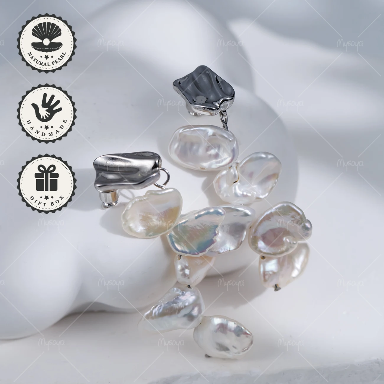

MYSOYA 7-9mm Aurora Petal Baroque Freshwater Pearl Stud Earrings with Silvery Irregular Design Birthday Gift Valentine’s Day
