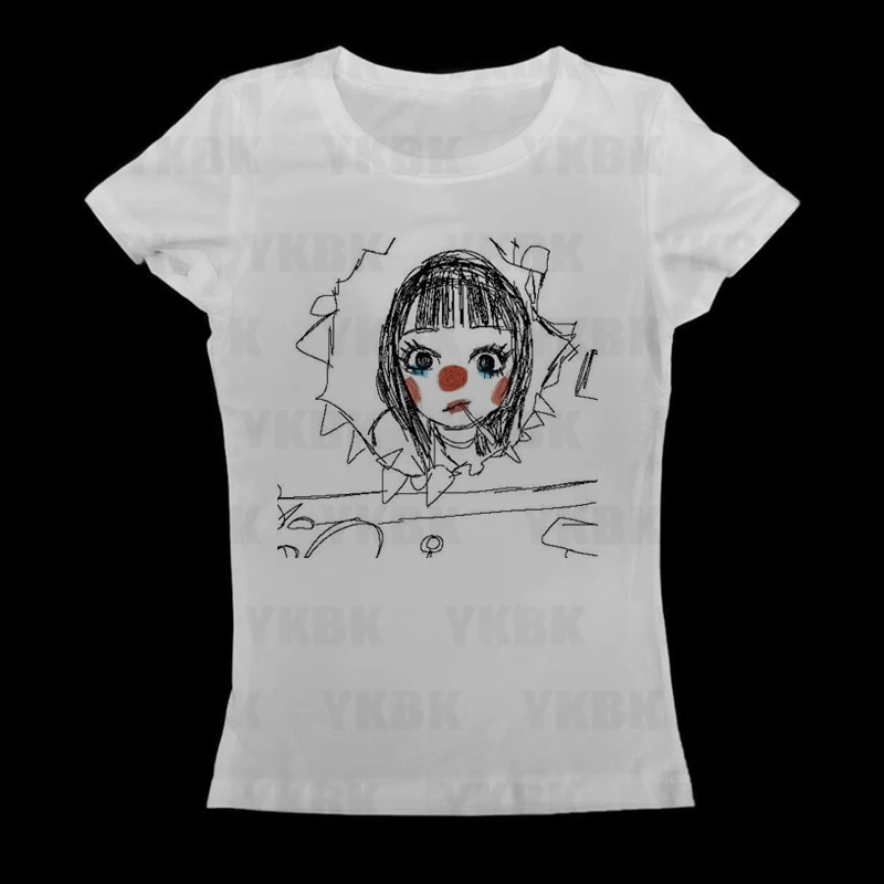 Kawaii Mädchen Kurzarm Print Anime Tees Y2k Stil Mode Tops Streetwear Frauen Harajuku Retro 90er Jahre Emo Casual Punk Baby