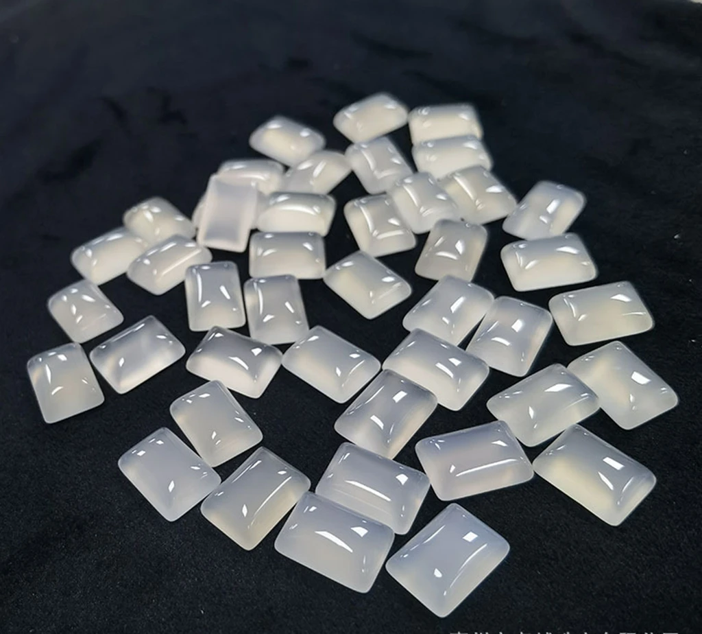 

PANGEM-Wholesale 10pcs/pack Natural Gray Agate Carnelian Bead Cabochon 10x14mm Rectangle Gemstone Jewelry Ring Face