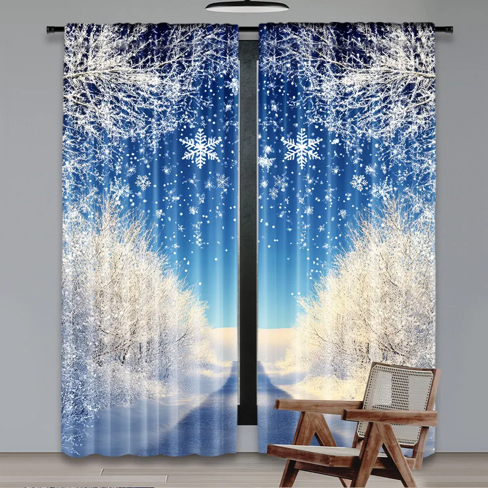 2Pcs Dreamy Crutain Forest Snowflake Background Winter Alps Snowy Landscape Christmas New Year Holiday Studio A