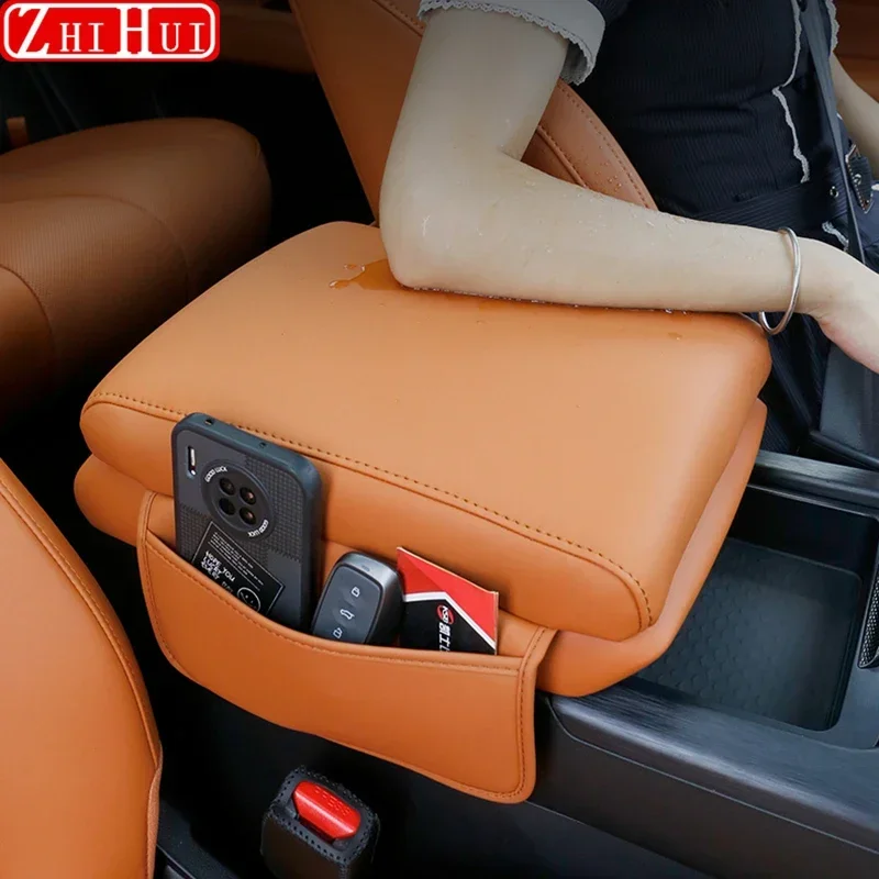 For Haval H9 II 2024 2025 Car Styling Armrest Box Height Increase Pad Leather Protective Cover Storage Bag Auto Accessories