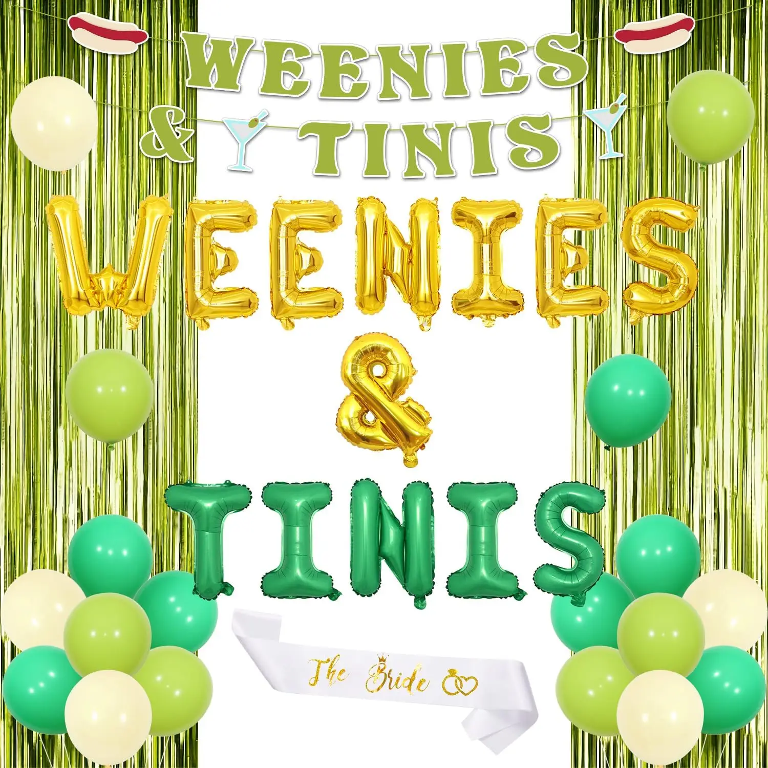 

Fangleland Weenies & Tinis Bachelorette Party Decoration Gold Green Martini Bar Banner for Women Bridal Shower Party Supplies