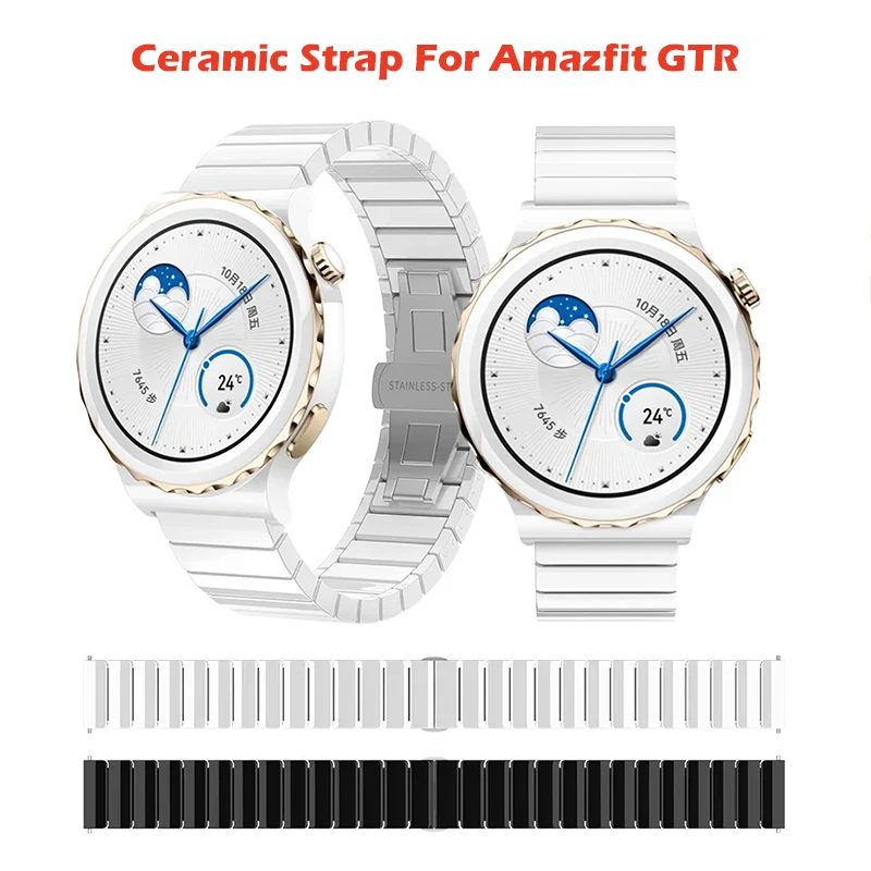 Amazfit-男性用セラミックブレスレット,金属ブレスレットGtr 4, 3,2pro,47mm, 20mm,gts 4, 3, 2, 2e,mini, bip 5, 3pro 42mm