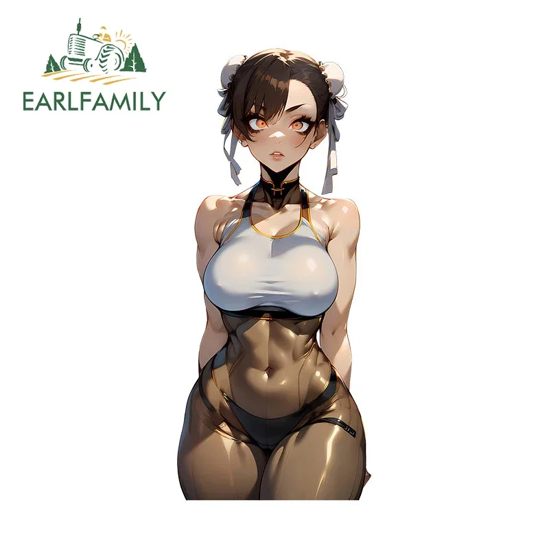 

EARLFAMILY 13cm X 5.6cm Chun Li Muscle Anime Car Stickers Vinyl Interesting Rearview Mirror Bumper Decal Racing Decoration