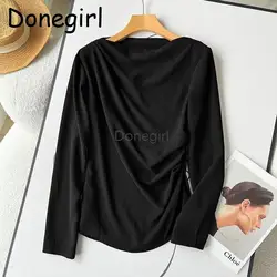 Donegirl 2024Spring Summer New Women Fashion Long Sleeve Solid Tops Simple Casual Temperament Versatile Tops T-shirt Female Chic