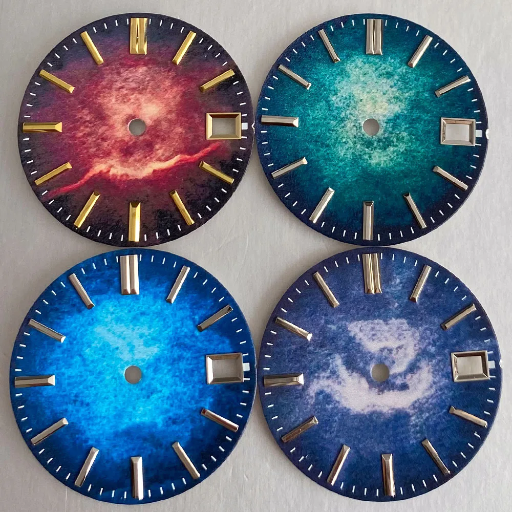 NH35 28.5MM 4 Colors Nebula Gradient Watch Dial Face Red Blue Green Date Window Fit NH36 NH38 Automatic Movement Watch Parts