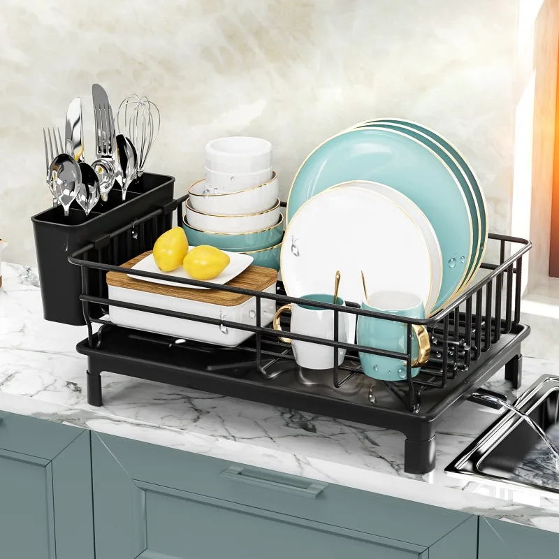 

Household Kitchen Dish Drying Rack with Drainboard Multi Functional Dish Racks with Chopstick Cage Tableware Organizer Basket