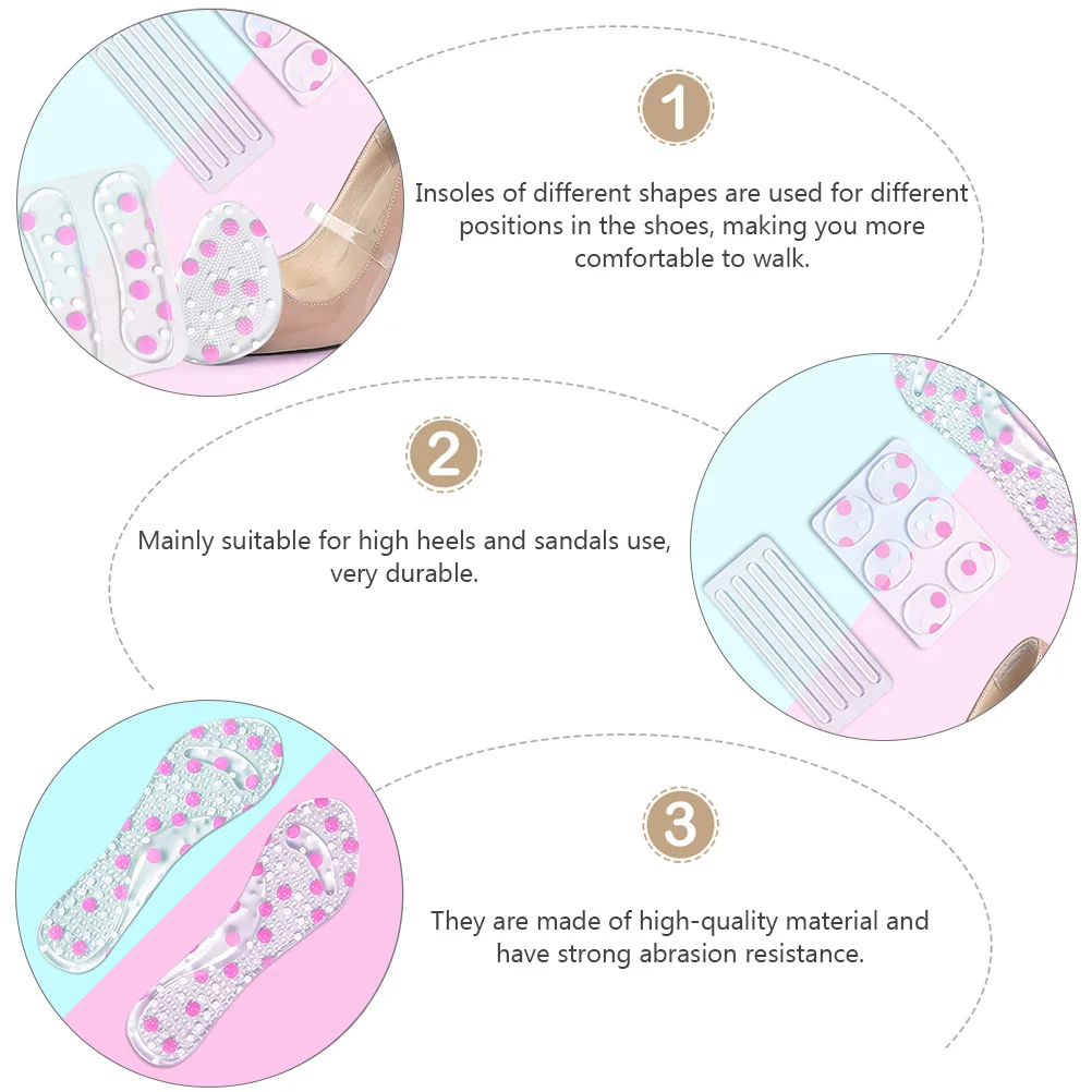 

1 set 1 Set Ladies Sandals Heel Insoles Kit Anti-Wear Non-Slip Shockproof Foot Pads Durable Adhesive Sole Inserts For High Heels