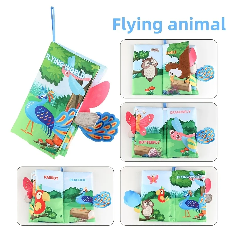 Libri di stoffa Giocattoli Giocattoli sensoriali, libri morbidi in crêpe di stoffa Giocattoli per il tempo propenso del bambino, Giocattoli per passeggino Animali volanti della foresta dell'oceano