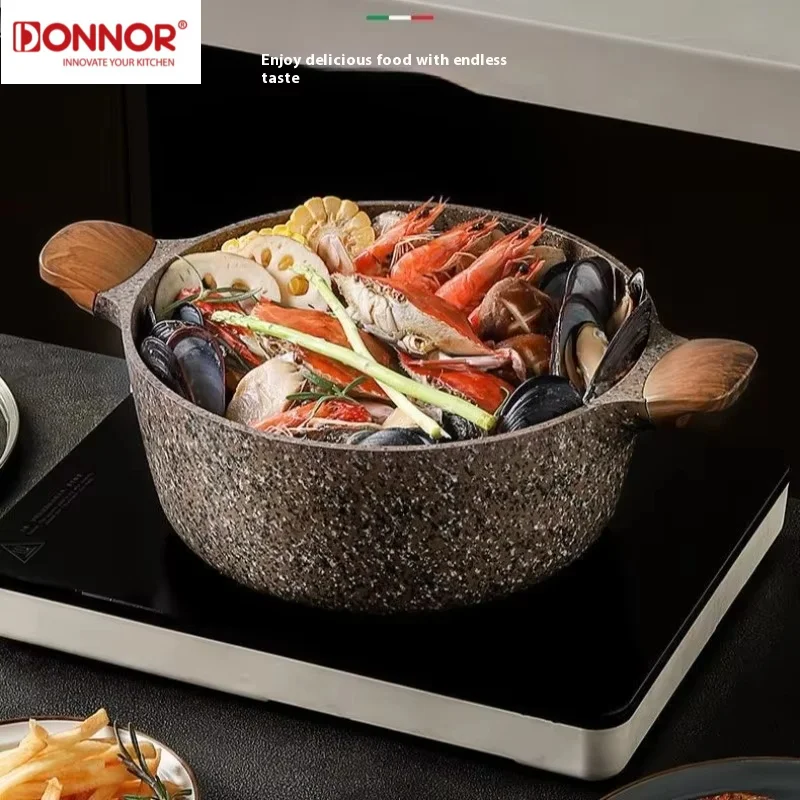 

DONNOR гранитная суповая кастрюля Maifanshi с антипригарным покрытием, бытовая кастрюля для супа, кастрюля для приготовления тушения, индукционная плита, газовая бинауральная