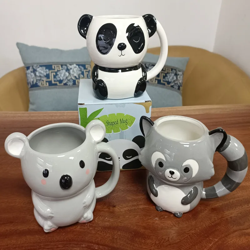 

Colored Drawing Hand-painted Cute 3D Little Raccoon Expression Mug Creative Cartoon Ceramic Coffee Cup for Child Xmas gifts