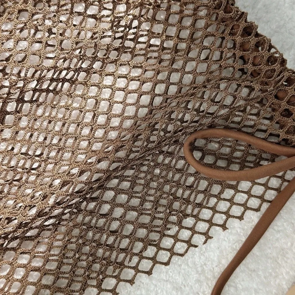 Sexy Mesh 3-in-1-Badebekleidungsset mit Schnürung, schmale Passform, Bikini-Badeanzug, tiefer V-Ausschnitt, Strandmode, Kleidung, ärmelloser Badeanzug für Damen