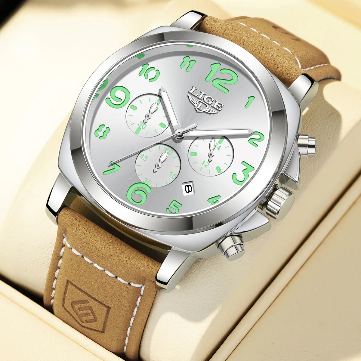 

LIGE Роскошные военные часы для мужчин, водонепроницаемые светящиеся кожаные мужские часы, кварцевые высококачественные хронографы, мужские спортивные часы